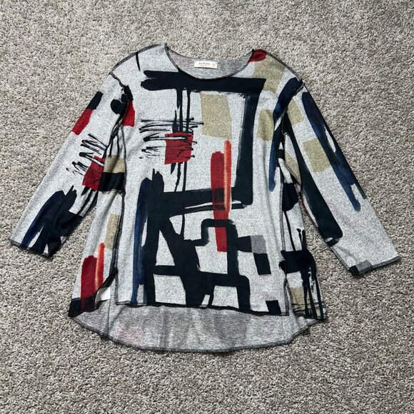 Jess & Jane Womens Sz Small Abstract Graphic Print 3/4 Sleeve Top S Made In USA - Picture 2 of 8